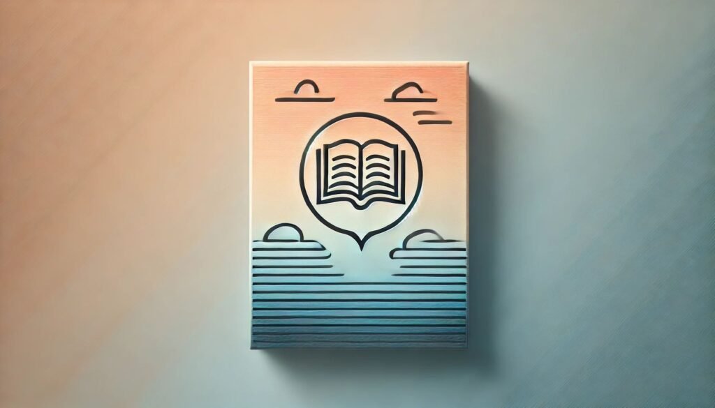 Minimalist illustration with a gradient background and a book icon featuring a quotation mark, symbolizing the theme of beautiful quotes and inspiration.